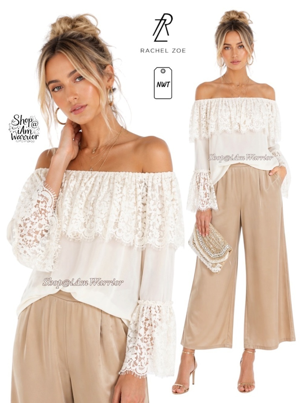 Rachel Zoe NWT ivory off shoulder lace bell sleeve top *shop@iamwarrior